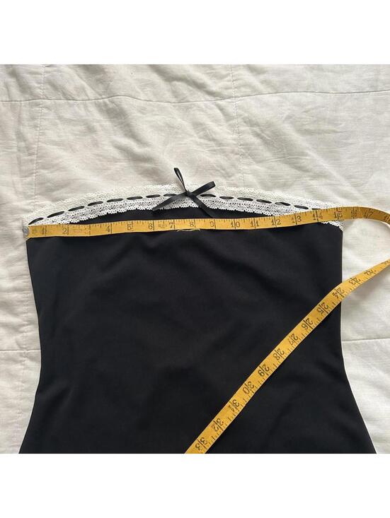 Y2K paper tag Charlotte Russe Black strapless bodycon dress with white lace trim - Picture 6 of 6